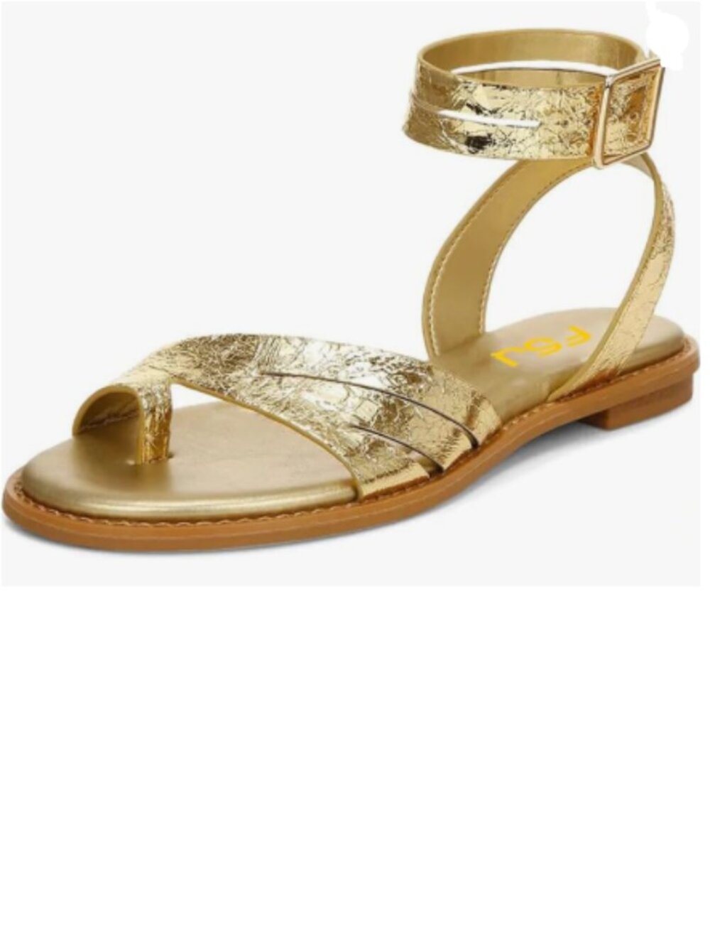 FSJ Gold Flat Sandals Toe Ring Open Toe Ankle Strap Flip Flops Summer Shoes